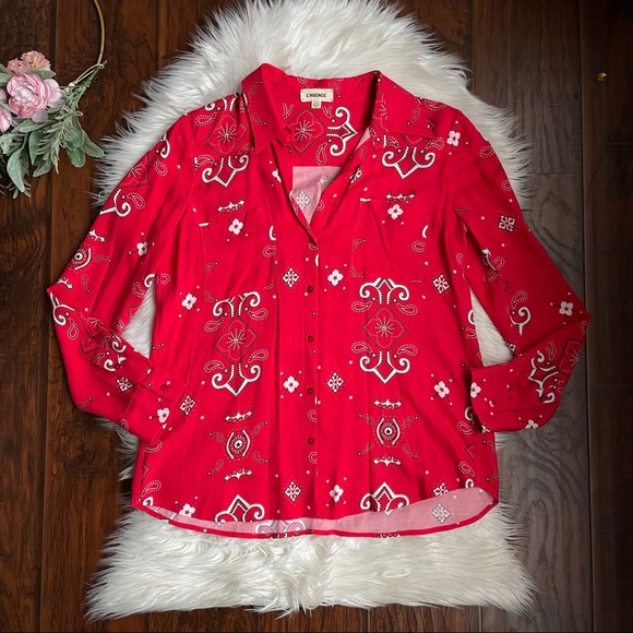 L’agence Jacqueline Red Bandana Button Down Top - Picture 2 of 5